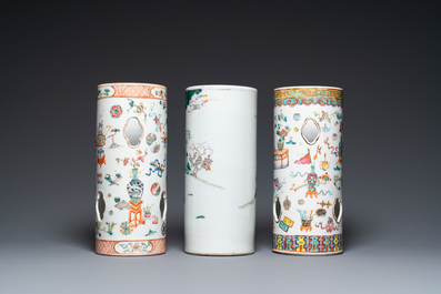 Three Chinese famille rose hat stands, 19th C.