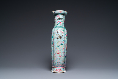 A Chinese famille rose turquoise-ground vase, 19th C.