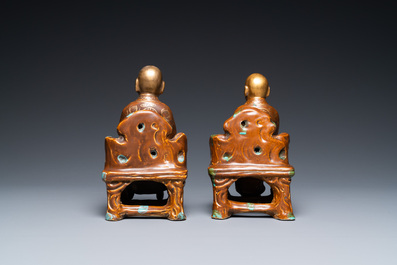 A pair of Chinese partly gilded seated figures, Zeng Long Sheng Zao mark, 20th C.