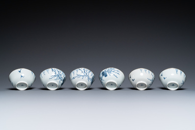 Six Chinese 'Bleu de Hue' bowls for the Vietnamese market, Ngoc mark, 19th C.