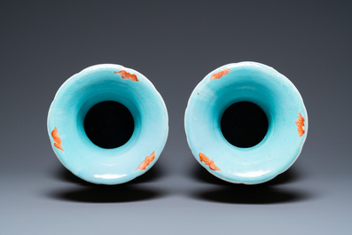 A pair of Chinese yellow-ground famille rose vases, 19th C.