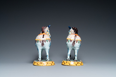 A pair of polychrome Dutch Delft horses, 18th C.