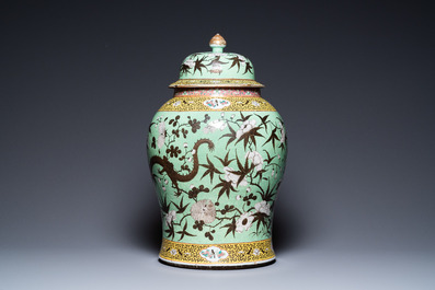 A large Chinese 'Dayazhai' green-ground vase and cover, 19th C.