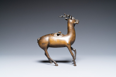 A Chinese bronze deer-shaped censer, Kangxi