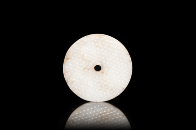 A Chinese white jade bi disc, Han