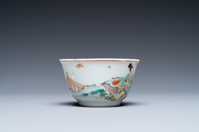 A Chinese famille verte cup and saucer, Kangxi