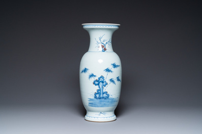 A Chinese blue, white and copper-red vase, 18/19th C.