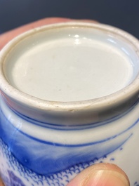 A Chinese blue and white bottle vase with a lady and her servant in a landscape, Transitional period