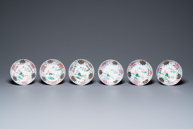 Thirteen Chinese famille rose saucers and twelve cups, Qianlong