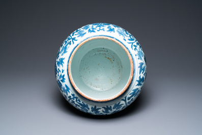 A Chinese blue and white 'peony scroll' vase, Kangxi