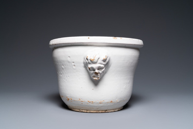 A large monochrome white-glazed French faience fruit bowl, dated August 1770