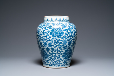 A Chinese blue and white 'peony scroll' vase, Kangxi