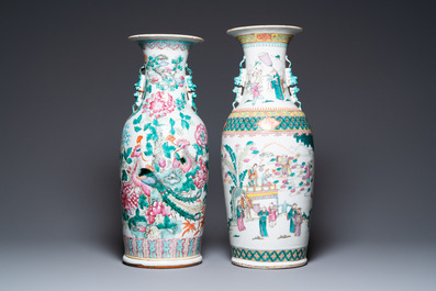 Twee Chinese famille rose vazen, 19e eeuw