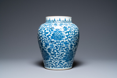 A Chinese blue and white 'peony scroll' vase, Kangxi