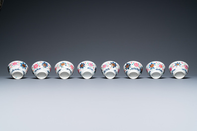 Thirteen Chinese famille rose saucers and twelve cups, Qianlong