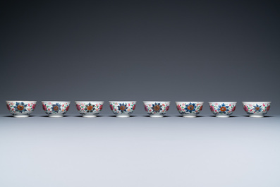 Thirteen Chinese famille rose saucers and twelve cups, Qianlong