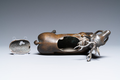 A Chinese bronze deer-shaped censer, Kangxi