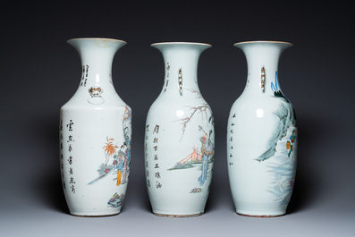 Three Chinese famille rose vases, 19/20th C.