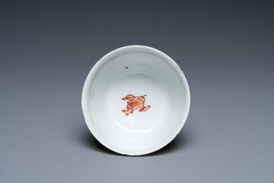A Chinese famille verte cup and saucer, Kangxi