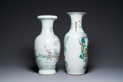 Twee Chinese famille rose vazen, 19e eeuw