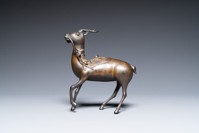 A Chinese bronze deer-shaped censer, Kangxi