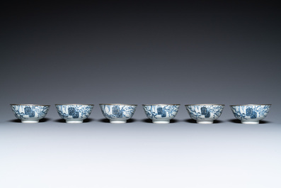 Six Chinese 'Bleu de Hue' bowls for the Vietnamese market, Ngoc mark, 19th C.