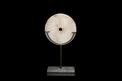 A Chinese white jade bi disc, Han