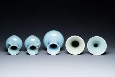 Five Chinese monochrome clair-de-lune and celadon-glazed vases, 19/20th C.