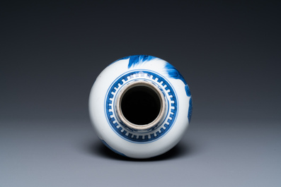 A Chinese blue and white 'mountainous landscape' vase, Kangxi