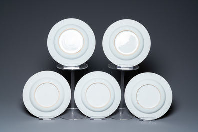 Nine Chinese famille rose plates with floral design, Qianlong