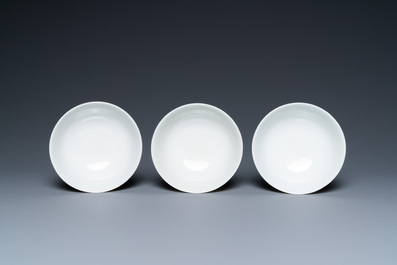 Three Chinese famille rose bowls with floral design, Hongxian mark, Republic