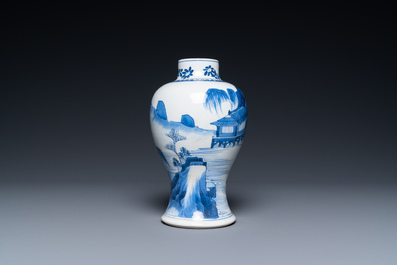 A Chinese blue and white 'mountainous landscape' vase, Kangxi