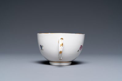 A The Hague-decorated Ansbach porcelain 'leopard and otter' cup and saucer, 18th C.