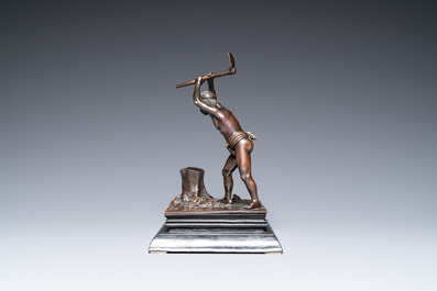 A Vietnamese bronze sculpture depicting a lumberjack, 19/20th C.