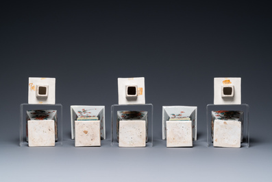 A Chinese famille verte five-piece garniture with floral design, 19th C.