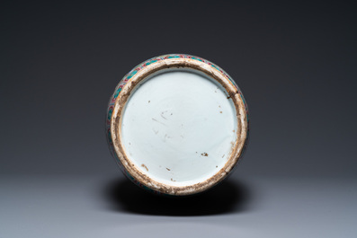 A Chinese famille rose vase with narrative design, 19th C.