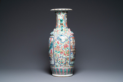 A Chinese famille rose vase with narrative design, 19th C.