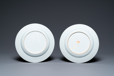 A pair of Chinese famille rose 'horse' plates, Yongzheng/Qianlong