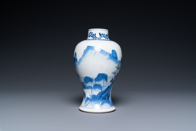 A Chinese blue and white 'mountainous landscape' vase, Kangxi