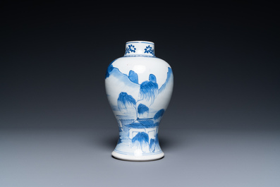 A Chinese blue and white 'mountainous landscape' vase, Kangxi