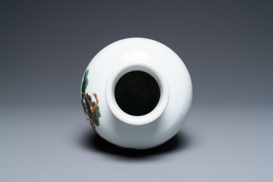 A Chinese qianjiang cai 'meiping' vase with cranes, Republic