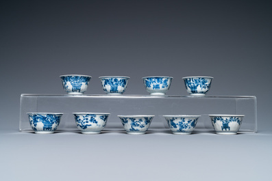 Tien Chinese blauw-witte schotels en negen koppen, Kangxi
