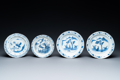 Four Chinese blue and white plates, Wanli and Transitional period