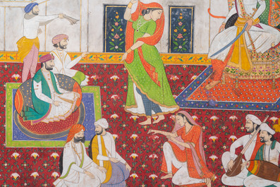Indian school miniature: 'Audience with Maharaja Ranjit Singh', opaque pigments heightened with gold on paper, 19th C.