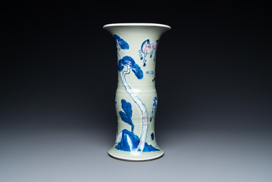 A Chinese blue, white and copper-red celadon-ground 'Eight horses of Mu Wang' vase, Kangxi