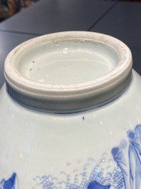 A Chinese blue and white bottle vase depicting four figures, Transitional period