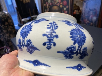 A Chinese blue and white 'Shou and lotus' incense burner, Kangxi