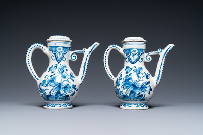 A Dutch Delft blue and white cruet set on stand, 18th C.