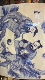 A large Chinese blue and white 'Five scholars' vase, Qianlong