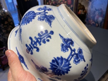 A Chinese blue and white 'Shou and lotus' incense burner, Kangxi